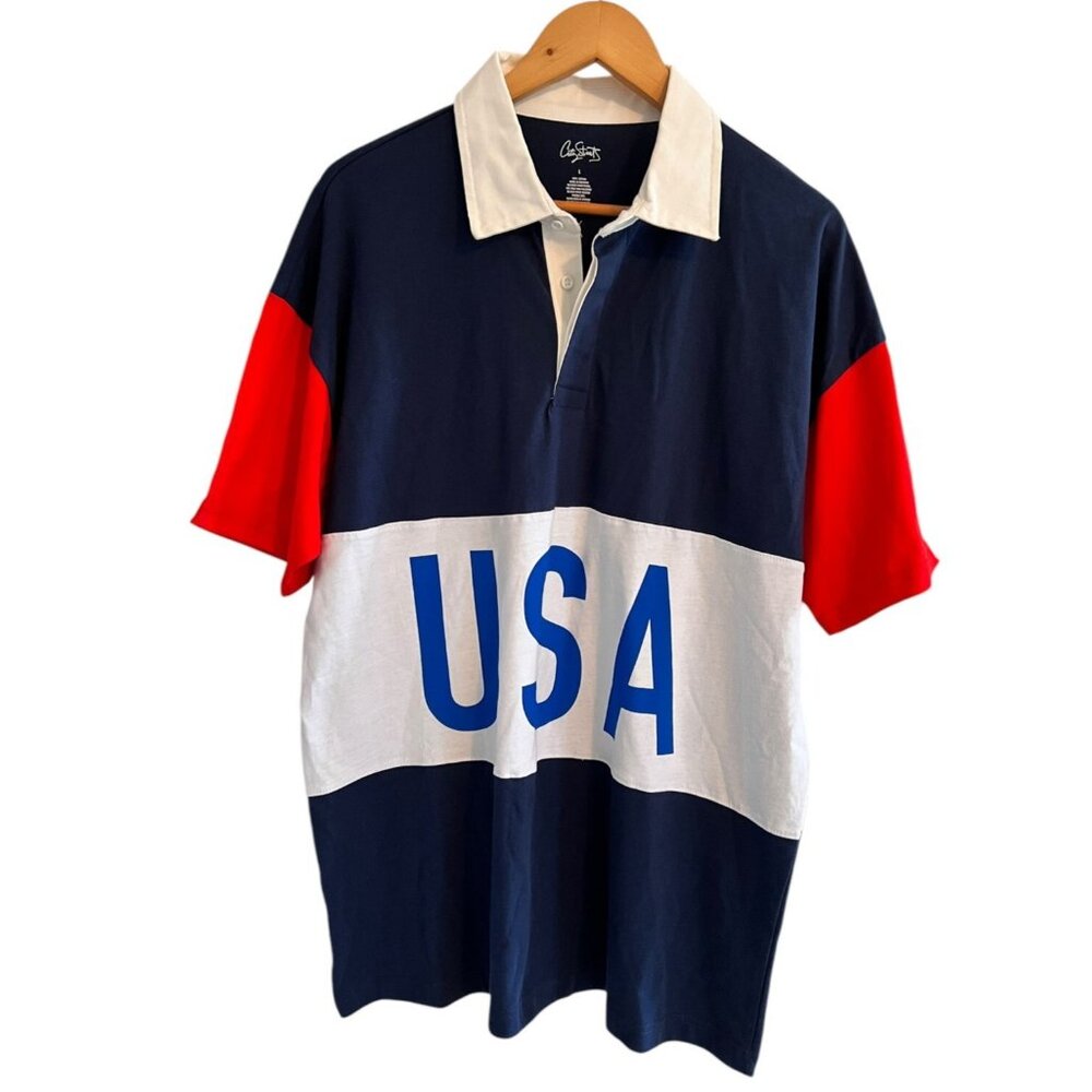City Streets American USA Polo Shirt Mens Red White Blue Patriotic Oversize L XL